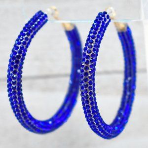 2.25" Royal Pave Wrap Rhinestone Hoop Earrings